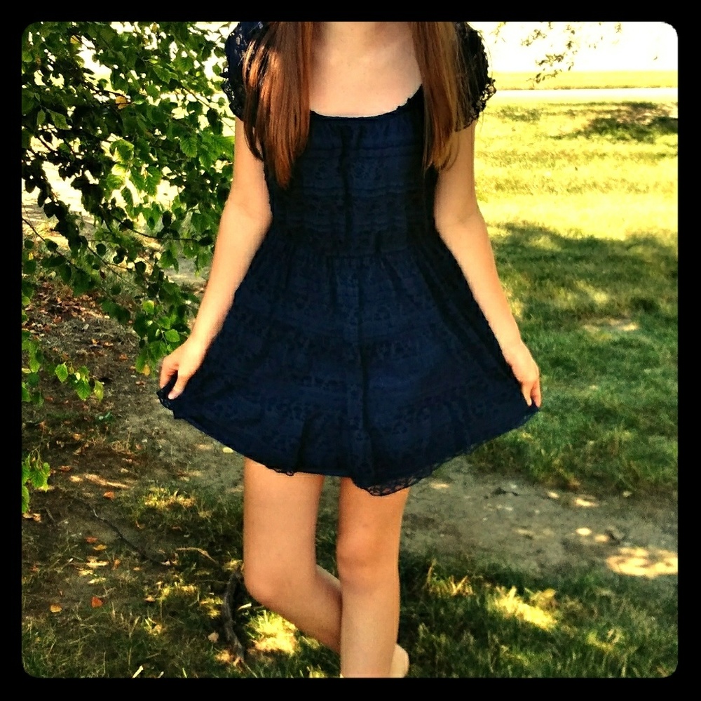 Womens Blue, Lace Dress